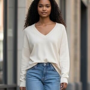 JCREW Women's Gustoso Italian Cashmere V Neck Seater-Cloud-M-VTG-SPOTLESS